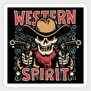 Western cowboy skull in a hat with guns Sticker